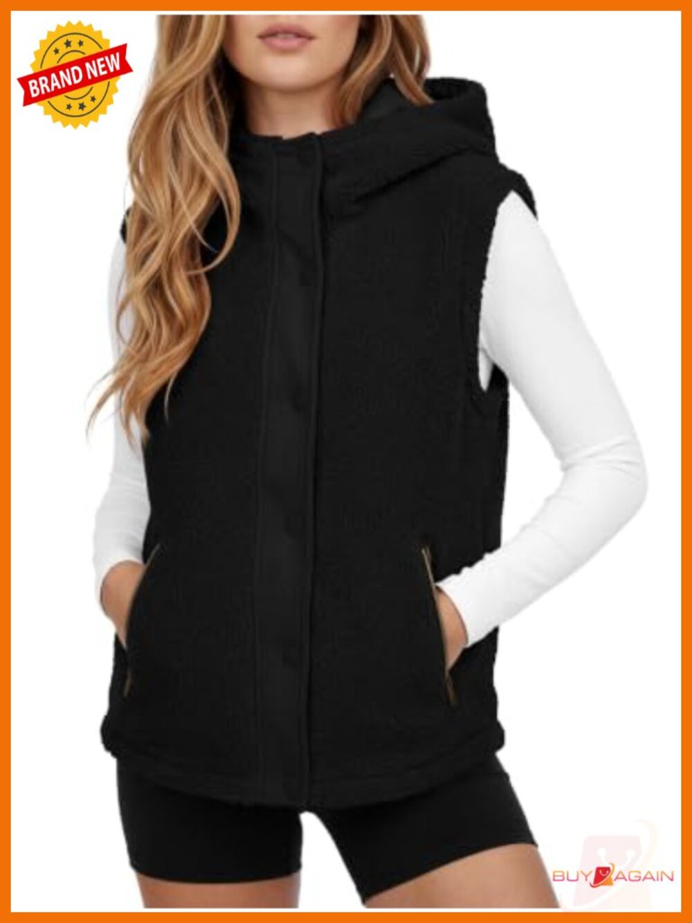 Womens Oversized Sherpa Fleece Vest Hooded Sleeveless Zip Jacket